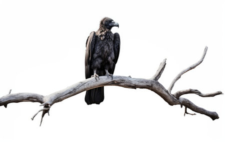 Dark Vulture on Tree White Backgroundの素材