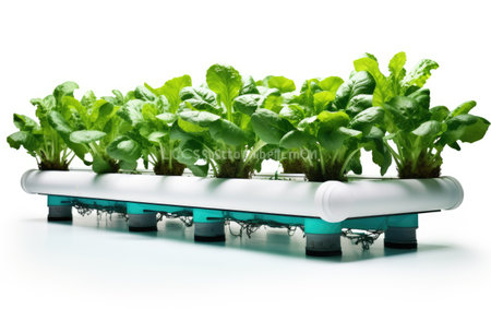 Singular Aquaponic Setup Photo White Backgroundの素材
