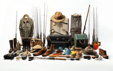 Premium Fishing Kit White Backgroundの素材