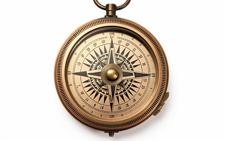 Vintage Brass Compass White Backgroundの素材