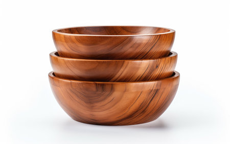 Wooden Salad Bowl Set White Backgroundの素材