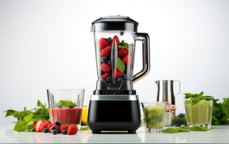 Blender Filled With Fresh Fruit and Vegetables on a Table.の素材