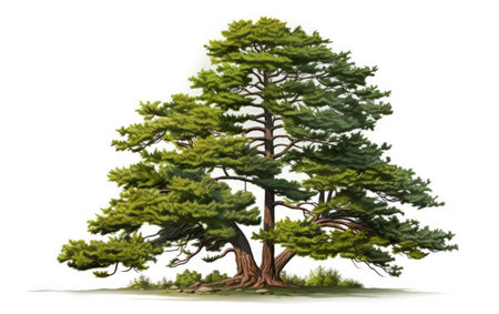 Painting of Pine Tree in Foggy Forest - Serene Nature Artwork, Landscape Wall Art.の素材