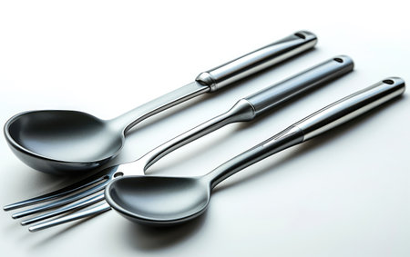 Close-Up of Spoon on White Surface, Utensil on Neutral Backgroundの素材