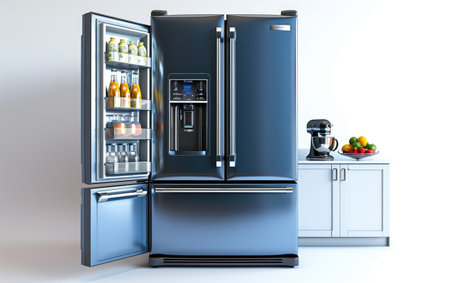 Refrigerator With Gold Trim and Doors - Sleek and Modern Kitchen Applianceの素材