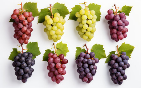 Bunch of Grapes With Green Leaves on White Backgroundの素材