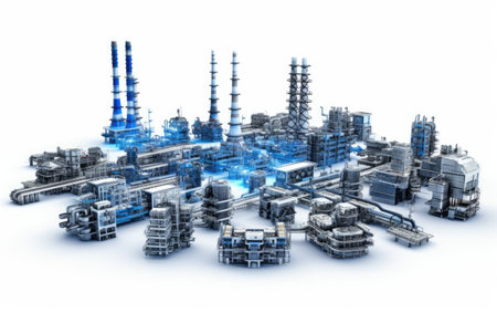 Large Group of Pipes and Valves in Factory, Efficient Industrial Infrastructureの素材