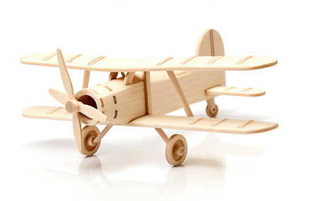 Wooden Model Airplane on White Backgroundの素材