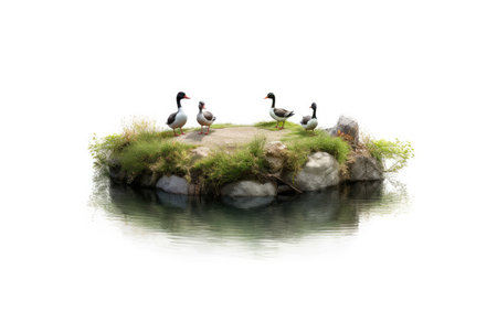 A Flock of Birds Resting on a Verdant Green Fieldの素材