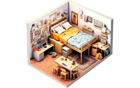 Small Room With Loft Bed and Desk, Efficient and Compact Space for Work and Restの素材