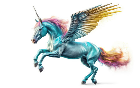 Blue Unicorn With Wings Flying Through the Airの素材
