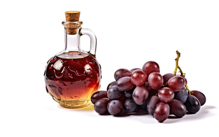 Bottle of Olive Oil Pouring Into Pile of Grapesの素材