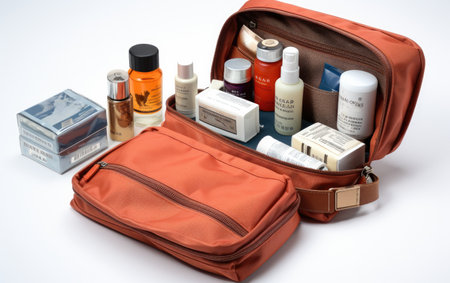 Travel Bag Packed With Personal Items for an Adventure Journeyの素材