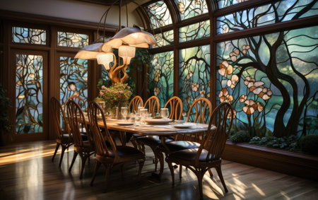 Dining Room with Art Nouveau Flowの素材