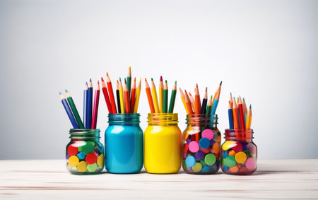 Kids' Art and Craft Supplies on White Backgroundの素材