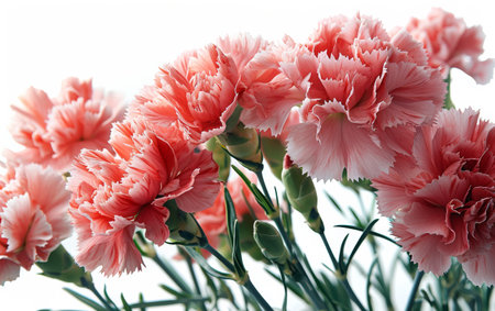 Carnation Flowers in a Delicate Arrangement Against White Backgroundの素材