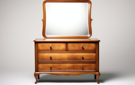 Wooden Chest of Drawers with a Mirror Isolated on White Backgroundの素材