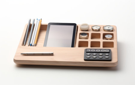 Wooden Desk Organizer Isolated on White Backgroundの素材