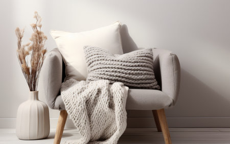 Chic Square Throw Pillow with a Matching Set on White Backgroundの素材