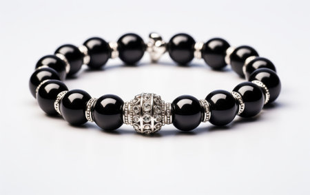 Fashionable Men's Beaded Bracelet with Onyx on White Backgroundの素材