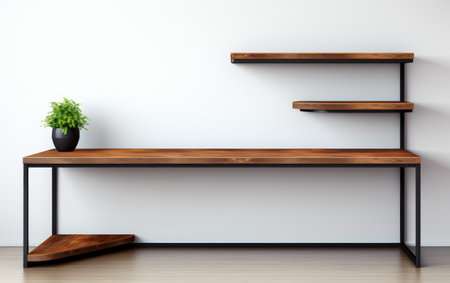 Corner L-shaped Desk with Shelves on White Backgroundの素材