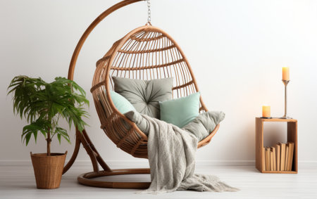 Isolated Cozy Hammock Chair in Reading Nook on White Backgroundの素材