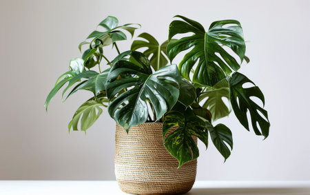 Monstera Deliciosa Plant in a Decorative Pot on White Backgroundの素材