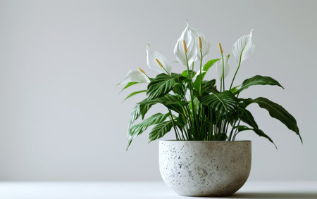 Peace Lily in Minimalist Planter Presented on White Backgroundの素材