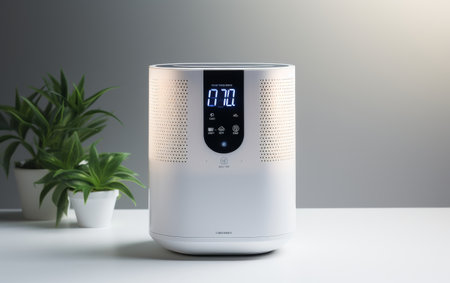 Air Quality Monitoring Smart Air Purifier with White Backgroundの素材