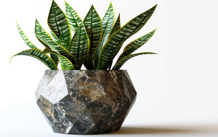 Snake Plant in a Geometric Pot Isolated on White Backgroundの素材
