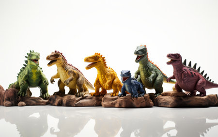 Toy Dinosaurs Set for Prehistoric Adventures Isolated on White Backgroundの素材