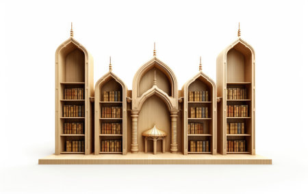 Bookshelf With Books and Building Displayedの素材