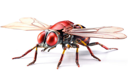 Close-Up of a Bee on a White Background, Macro Photography of a Pollinating Insectの素材