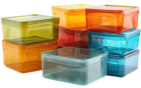 Group of Stacked Plastic Containers, Organized Storage Solutionの素材