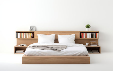 Built-In Books Platform Bed on white backgroundの素材