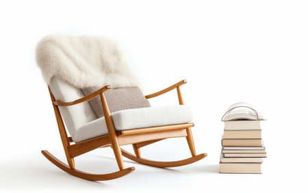 Cozy Mid-Century Rocking Chair on white backgroundの素材