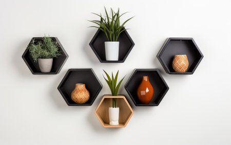 Decorative Honeycomb Shelves on white backgroundの素材