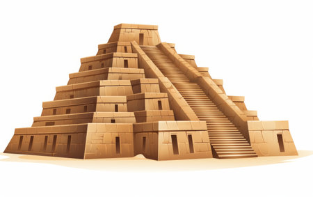 Vintage Mesopotamian Ziggurat Isolated on white backgroundの素材