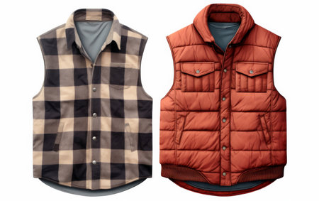 Authentic Quilted Vest and Flannel Shirt Scene on transparent backgroundの素材