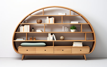 Nordic Style Asymmetrical Bookcase on white backgroundの素材