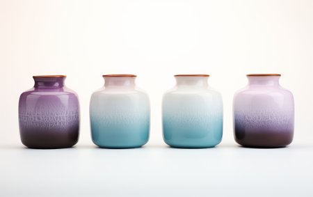 Ceramic Pot Set with Gradient Ombre Effect on white backgroundの素材