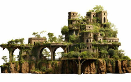 Babylonian Hanging Gardens Archway on white backgroundの素材