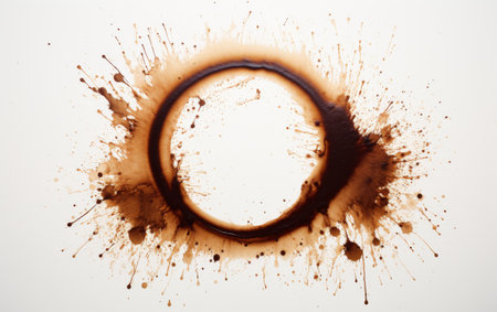 Coffee Ring Stain in Mocha Brown on white backgroundの素材