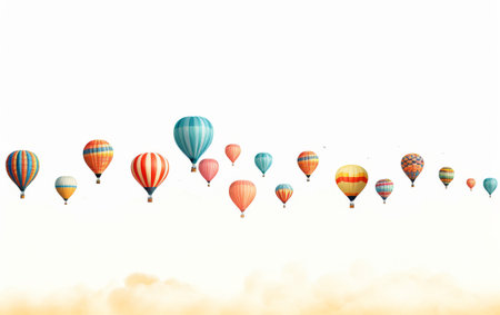 Hot Air Balloons Ascending into the Sky on white backgroundの素材