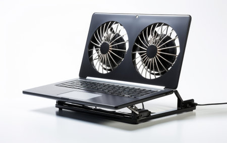 Versatile Laptop Stand with Integrated Cooling System on white backgroundの素材