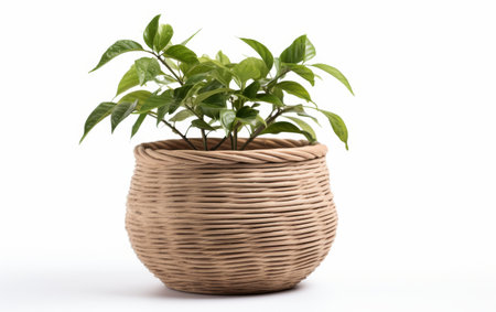 Organic Wicker Basket Planter on transparent backgroundの素材