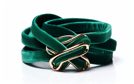 Luxurious Emerald Green Velvet Ribbon Wrap Bracelet on transparent backgroundの素材
