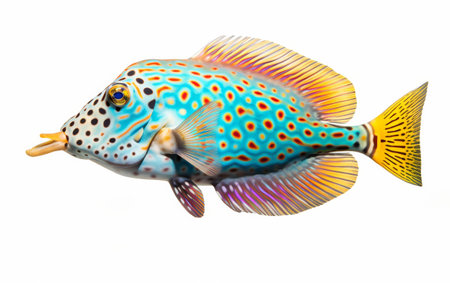 Vibrant Harlequin Filefish Among Coral Reefs on transparent backgroundの素材