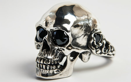 Bold Skull Ring with Black Gemstone Eyes on transparent backgroundの素材