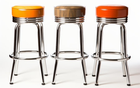 Chrome Retro Bar Stools on white backgroundの素材